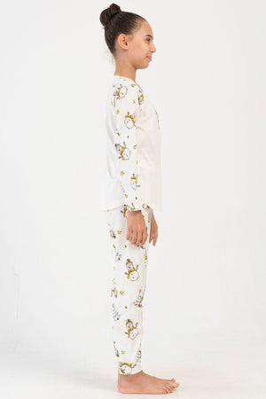 KIZ COCUK P.SUPREM O YAKA REGLAN UZUN KOL ETEGI OVAL MANSETLI PIJAMA TAKIM(3-4/7-8)