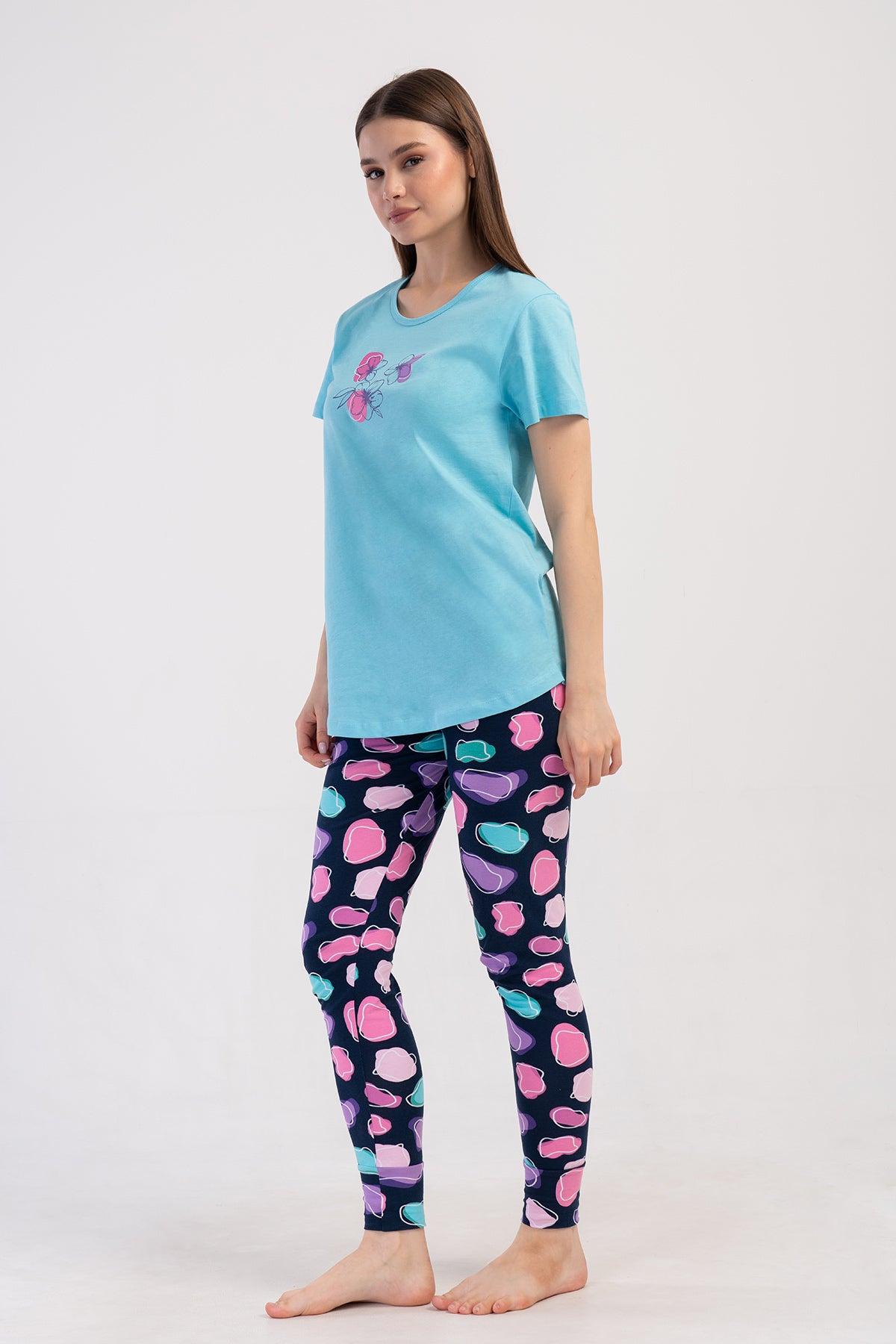 KADIN LYC SUPREM O YAKA KISA KOL BLUZU UZUN ETEGI OVAL MANSETLI TAYT PIJAMA TAKIM 408253