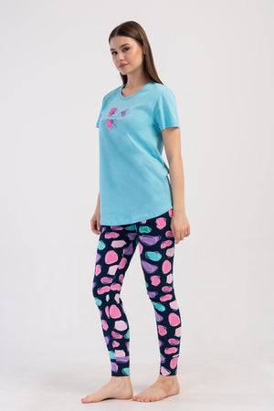 KADIN LYC SUPREM O YAKA KISA KOL BLUZU UZUN ETEGI OVAL MANSETLI TAYT PIJAMA TAKIM 408253