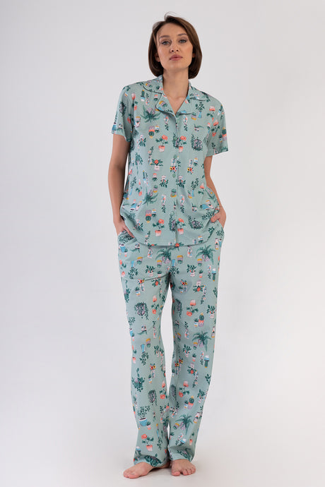 KADIN P.SUPREM XXL GOMLEK YAKA TAMAMI DUGMELI KISA KOL CEPLI PIJAMA TAKIM 408390