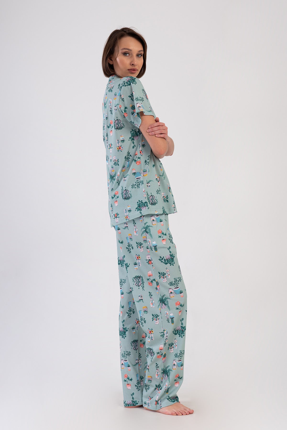KADIN P.SUPREM XXL GOMLEK YAKA TAMAMI DUGMELI KISA KOL CEPLI PIJAMA TAKIM 408390