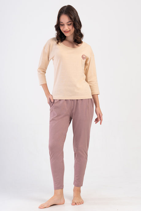 KADIN P.SUPREM O YAKA DUSUK OMUZLU 3/4KOL PILELI CEPLI 7/8 BOY PIJAMA TAKIM 408402