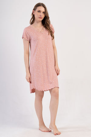 KADIN LYC VISCON XXL V YAKA DANTELLI BIBILALI KISA KOL ETEGI OVAL TUNIK 409286