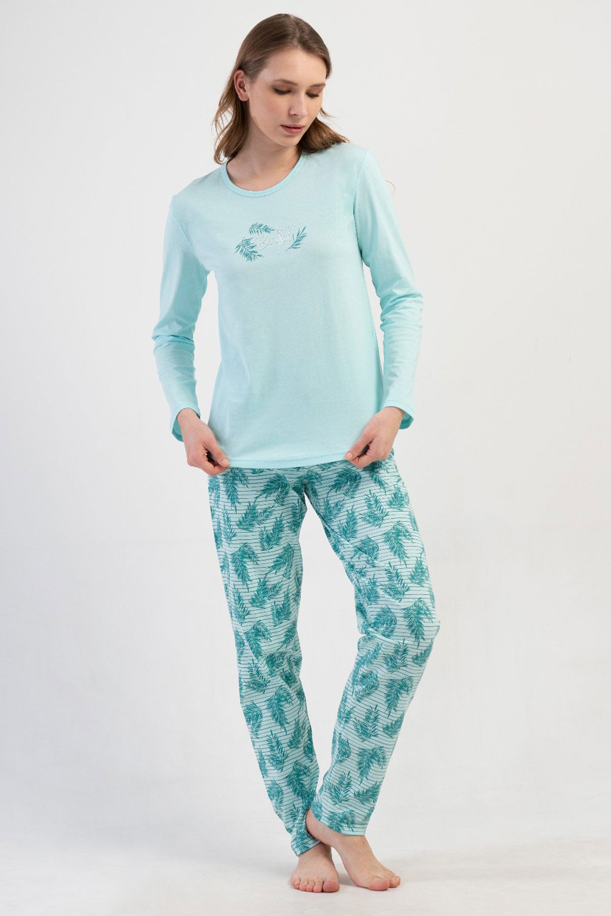 KADIN P.SUPREM O YAKA UZUN KOL ETEGI OVAL PIJAMA TAKIM 410019