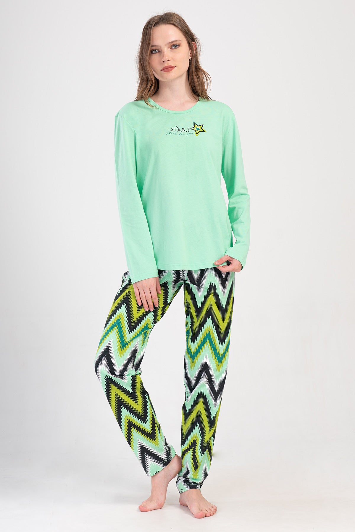 KADIN P.SUPREM O YAKA UZUN KOL ETEGI OVAL PIJAMA TAKIM 410021