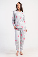 KADIN 2IPLIK O YAKA UZUN KOL ETEGI OVAL MANSETLI PIJAMA TAKIM 501044