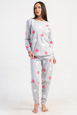 KADIN 2IPLIK O YAKA UZUN KOL ETEGI OVAL MANSETLI PIJAMA TAKIM