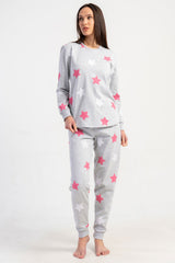 KADIN 2IPLIK O YAKA UZUN KOL ETEGI OVAL MANSETLI PIJAMA TAKIM