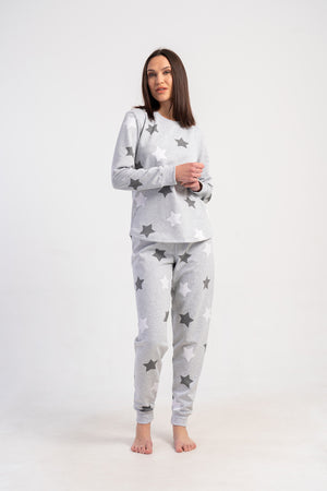 KADIN 2IPLIK O YAKA UZUN KOL ETEGI OVAL MANSETLI PIJAMA TAKIM 501044