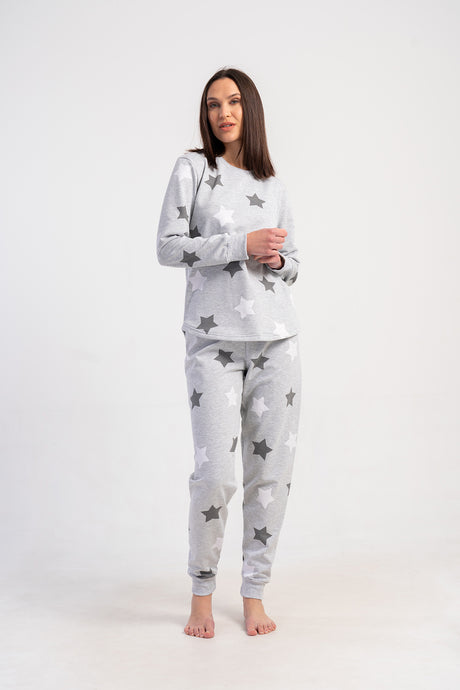 KADIN 2IPLIK O YAKA UZUN KOL ETEGI OVAL MANSETLI PIJAMA TAKIM 501044