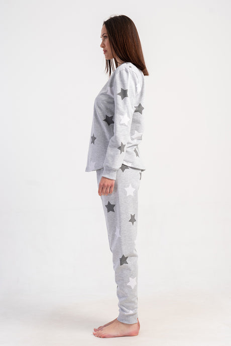 KADIN 2IPLIK O YAKA UZUN KOL ETEGI OVAL MANSETLI PIJAMA TAKIM 501044