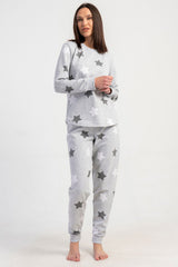 KADIN 2IPLIK O YAKA UZUN KOL ETEGI OVAL MANSETLI PIJAMA TAKIM 501044
