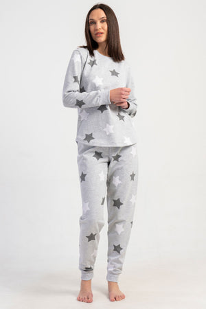 KADIN 2IPLIK O YAKA UZUN KOL ETEGI OVAL MANSETLI PIJAMA TAKIM
