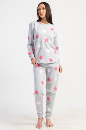 KADIN 2IPLIK XXL O YAKA UZUN KOL ETEGI OVAL MANSETLI PIJAMA TAKIM