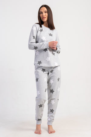 KADIN 2IPLIK XXL O YAKA UZUN KOL ETEGI OVAL MANSETLI PIJAMA TAKIM 501045