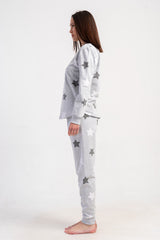 KADIN 2IPLIK XXL O YAKA UZUN KOL ETEGI OVAL MANSETLI PIJAMA TAKIM 501045