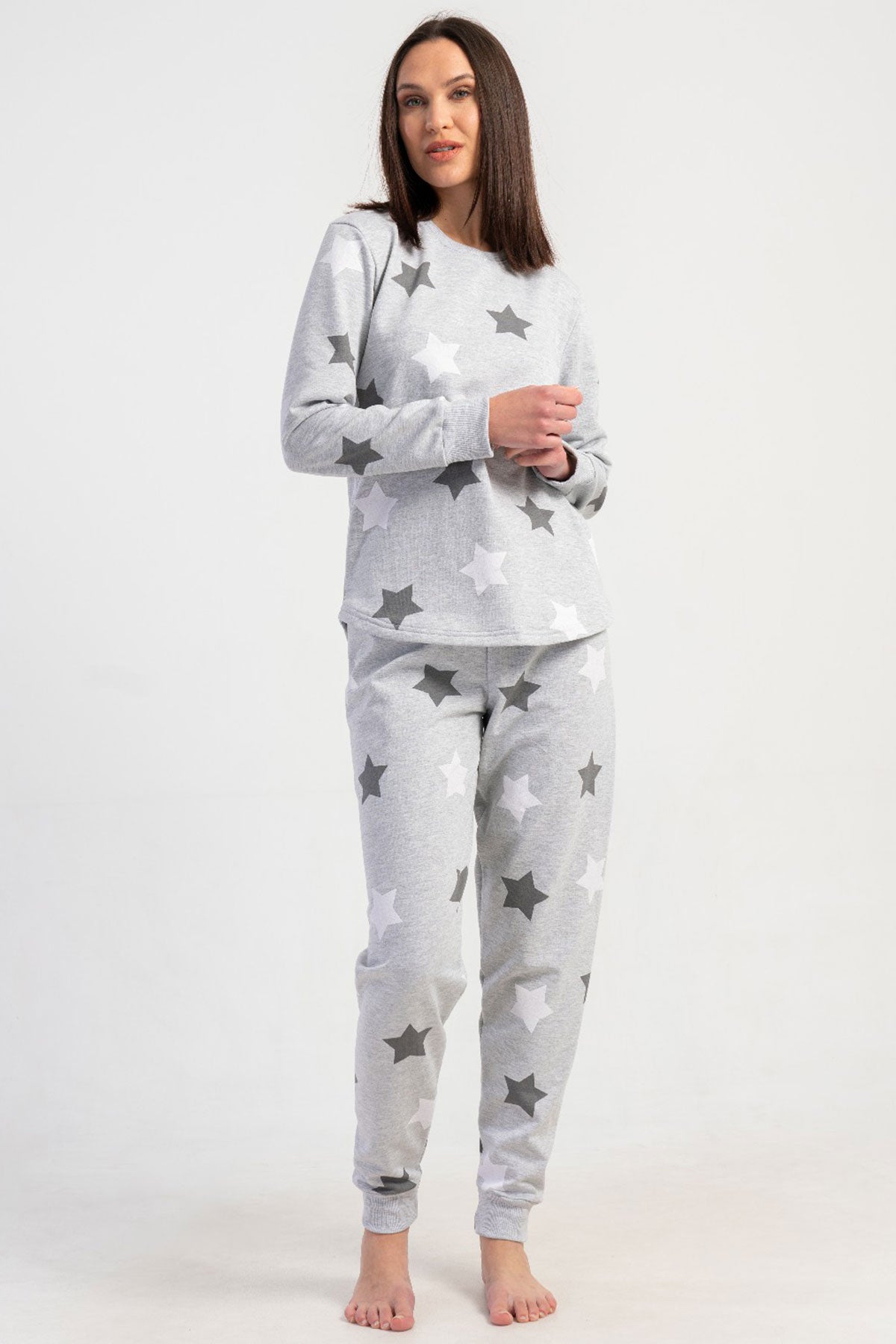 KADIN 2IPLIK XXL O YAKA UZUN KOL ETEGI OVAL MANSETLI PIJAMA TAKIM 501045