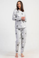KADIN 2IPLIK XXL O YAKA UZUN KOL ETEGI OVAL MANSETLI PIJAMA TAKIM 501045