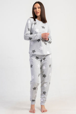 KADIN 2IPLIK XXL O YAKA UZUN KOL ETEGI OVAL MANSETLI PIJAMA TAKIM