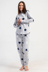 KADIN 2IPLIK XXL O YAKA UZUN KOL ETEGI OVAL MANSETLI PIJAMA TAKIM 501045