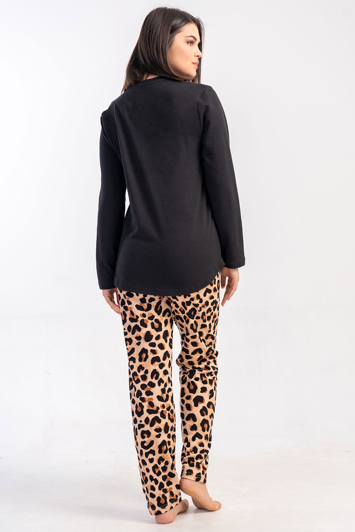 KADIN 2IPLIK O YAKA UZUN KOL ETEGI OVAL PIJAMA TAKIM 502171