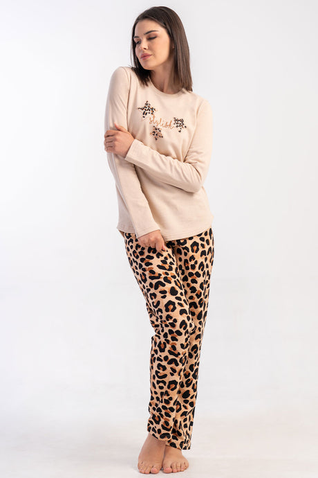 KADIN 2IPLIK O YAKA UZUN KOL ETEGI OVAL PIJAMA TAKIM 502171
