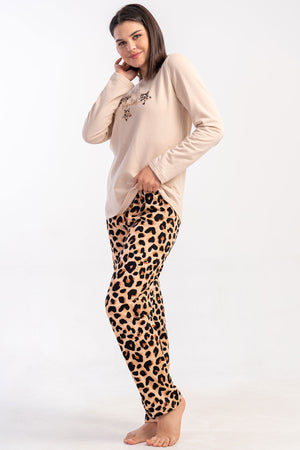 KADIN 2IPLIK O YAKA UZUN KOL ETEGI OVAL PIJAMA TAKIM 502171