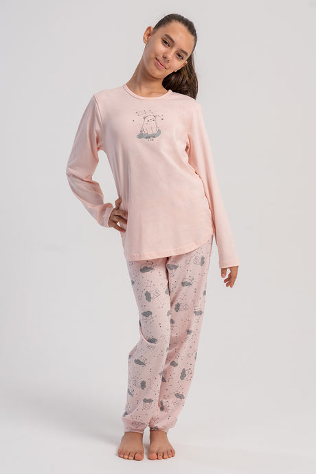 KIZ COCUK P.SUPREM O YAKA UZUN KOL ETEGI OVAL MANSETLI PIJAMA TAKIM(7-8/13-14)