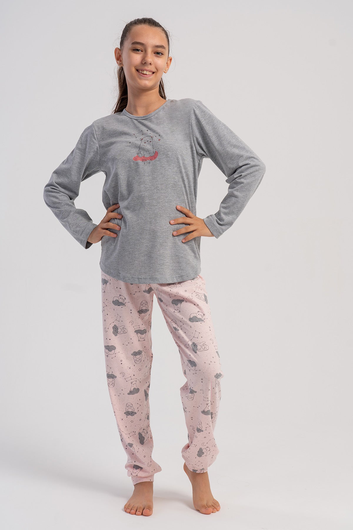 KIZ COCUK P.SUPREM O YAKA UZUN KOL ETEGI OVAL MANSETLI PIJAMA TAKIM(7-8/13-14)