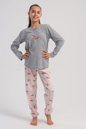KIZ COCUK P.SUPREM O YAKA UZUN KOL ETEGI OVAL MANSETLI PIJAMA TAKIM(7-8/13-14)