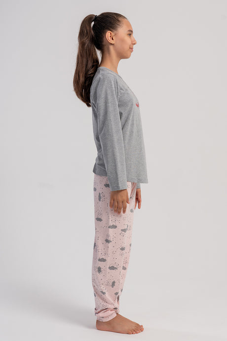 KIZ COCUK P.SUPREM O YAKA UZUN KOL ETEGI OVAL MANSETLI PIJAMA TAKIM(7-8/13-14)