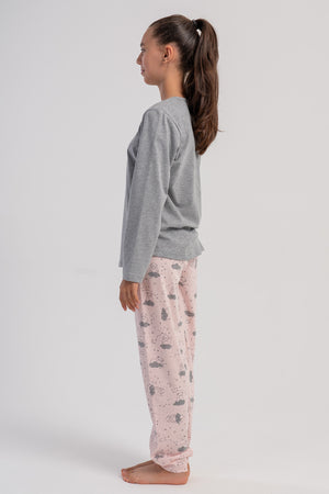 KIZ COCUK P.SUPREM O YAKA UZUN KOL ETEGI OVAL MANSETLI PIJAMA TAKIM(7-8/13-14)