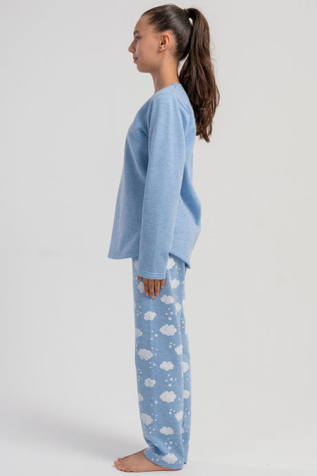 KIZ COCUK 2IPLIK O YAKA UZUN KOL ETEGI OVAL PIJAMA TAKIM(7-8/13-14)