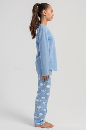 KIZ COCUK 2IPLIK O YAKA UZUN KOL ETEGI OVAL PIJAMA TAKIM(7-8/13-14)