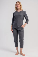 KADIN P.SUPREM O YAKA 3/4KOL CEPLI 7/8 BOY PIJAMA TAKIM