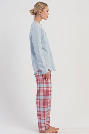 KADIN 2IPLIK O YAKA UZUN KOL ETEGI OVAL PIJAMA TAKIM