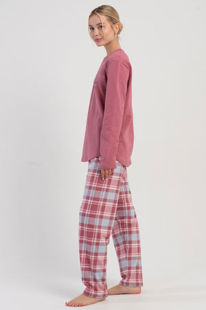 KADIN 2IPLIK O YAKA UZUN KOL ETEGI OVAL PIJAMA TAKIM