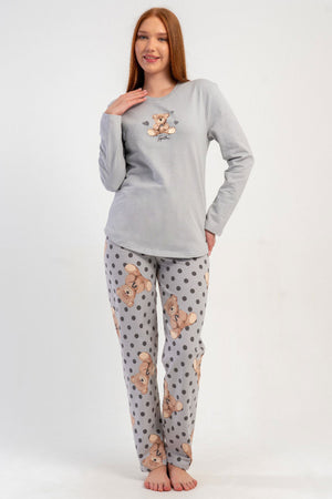 KADIN 2IPLIK O YAKA UZUN KOL ETEGI OVAL PIJAMA TAKIM
