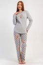 KADIN 2IPLIK O YAKA UZUN KOL ETEGI OVAL PIJAMA TAKIM