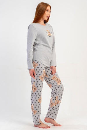 KADIN 2IPLIK O YAKA UZUN KOL ETEGI OVAL PIJAMA TAKIM