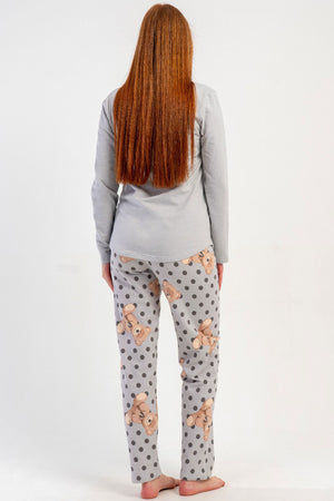 KADIN 2IPLIK O YAKA UZUN KOL ETEGI OVAL PIJAMA TAKIM