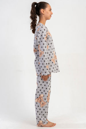 KIZ COCUK 2IPLIK O YAKA UZUN KOL ETEGI OVAL PIJAMA TAKIM(7-8/13-14)