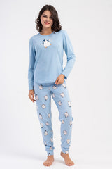 KADIN P.SUPREM O YAKA UZUN KOL ETEGI OVAL MANSETLI PIJAMA TAKIM 503161