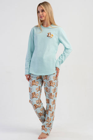 KADIN 2IPLIK O YAKA UZUN KOL ETEGI OVAL PIJAMA TAKIM