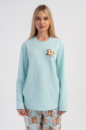 KADIN 2IPLIK O YAKA UZUN KOL ETEGI OVAL PIJAMA TAKIM 503190