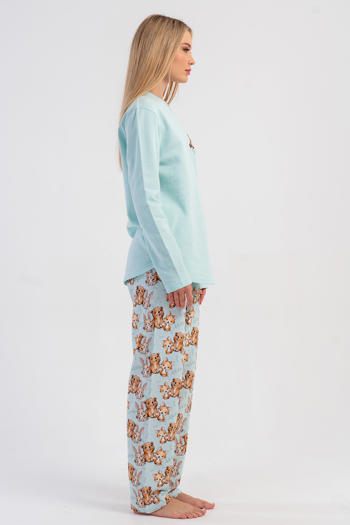KADIN 2IPLIK O YAKA UZUN KOL ETEGI OVAL PIJAMA TAKIM 503190
