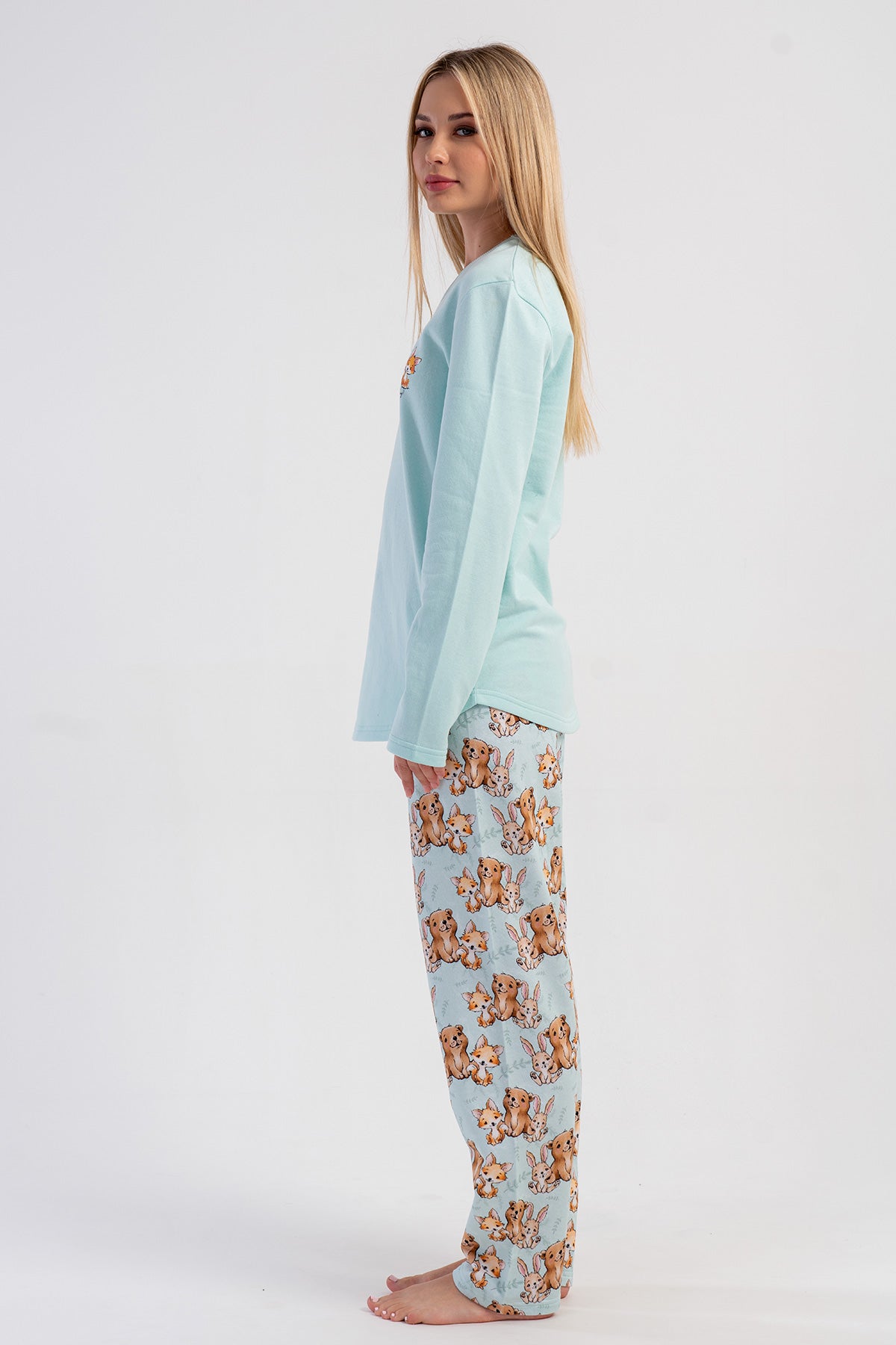 KADIN 2IPLIK O YAKA UZUN KOL ETEGI OVAL PIJAMA TAKIM 503190