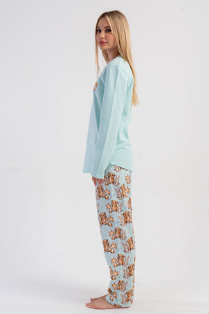 KADIN 2IPLIK O YAKA UZUN KOL ETEGI OVAL PIJAMA TAKIM 503190