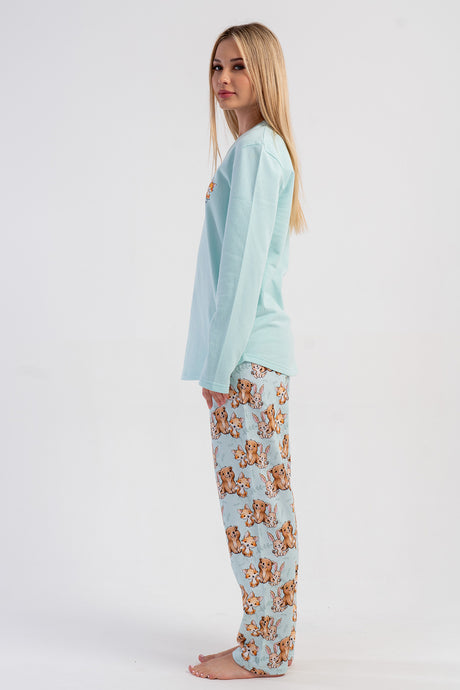 KADIN 2IPLIK O YAKA UZUN KOL ETEGI OVAL PIJAMA TAKIM 503190