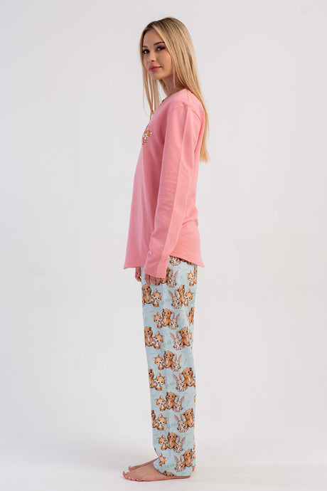 KADIN 2IPLIK O YAKA UZUN KOL ETEGI OVAL PIJAMA TAKIM 503190
